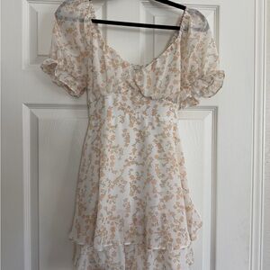 Love Tree Cream and Tan Floral Mini Dress